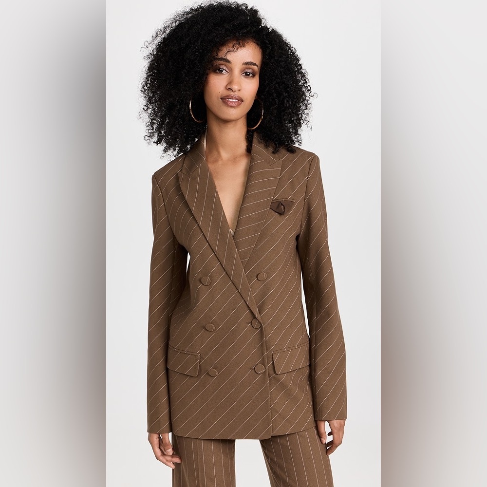 Bardot Brown Pinstripe Double-Breasted Blazer